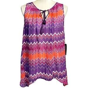 NWT Stylus Venus Violet Chevron Blouse‎ Asymmetric Hem Boho Tunic Top Size Large